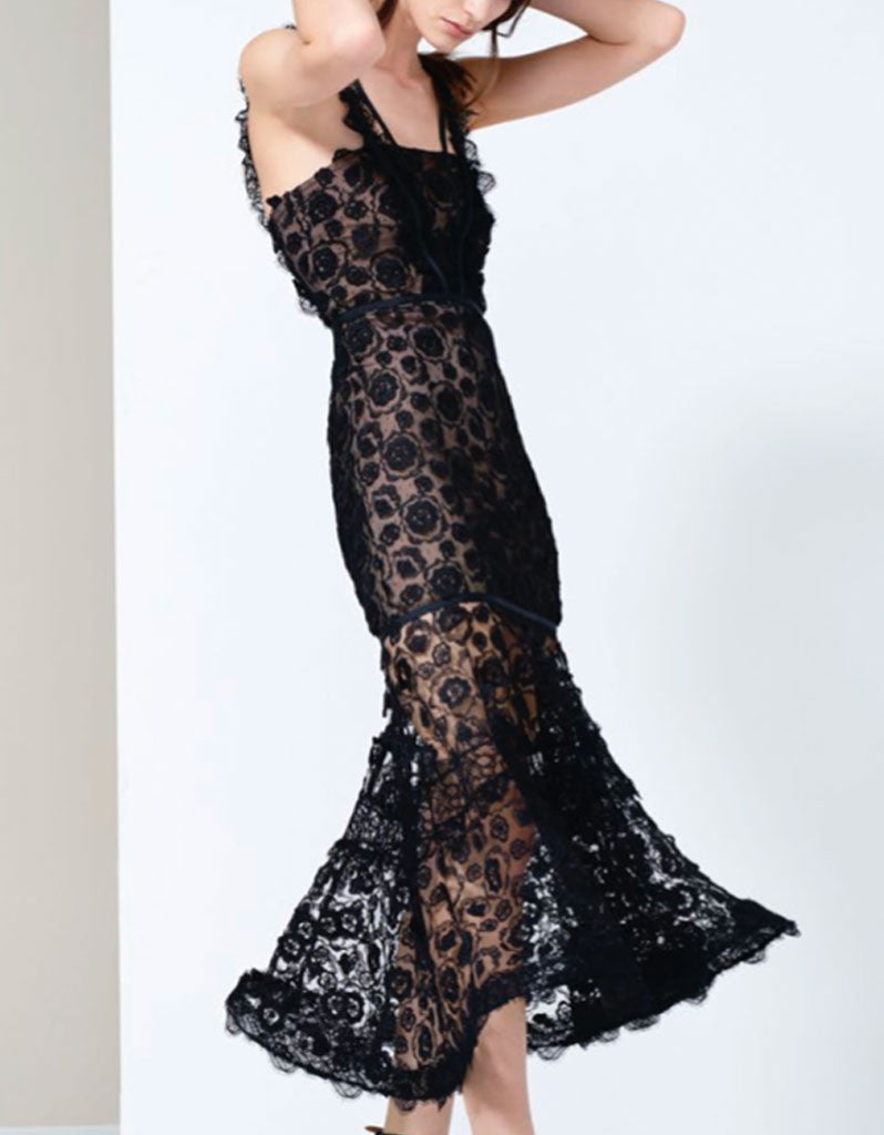 Alexis Lorelle Long Dress in Black Lace - SWANK - Dresses - 2