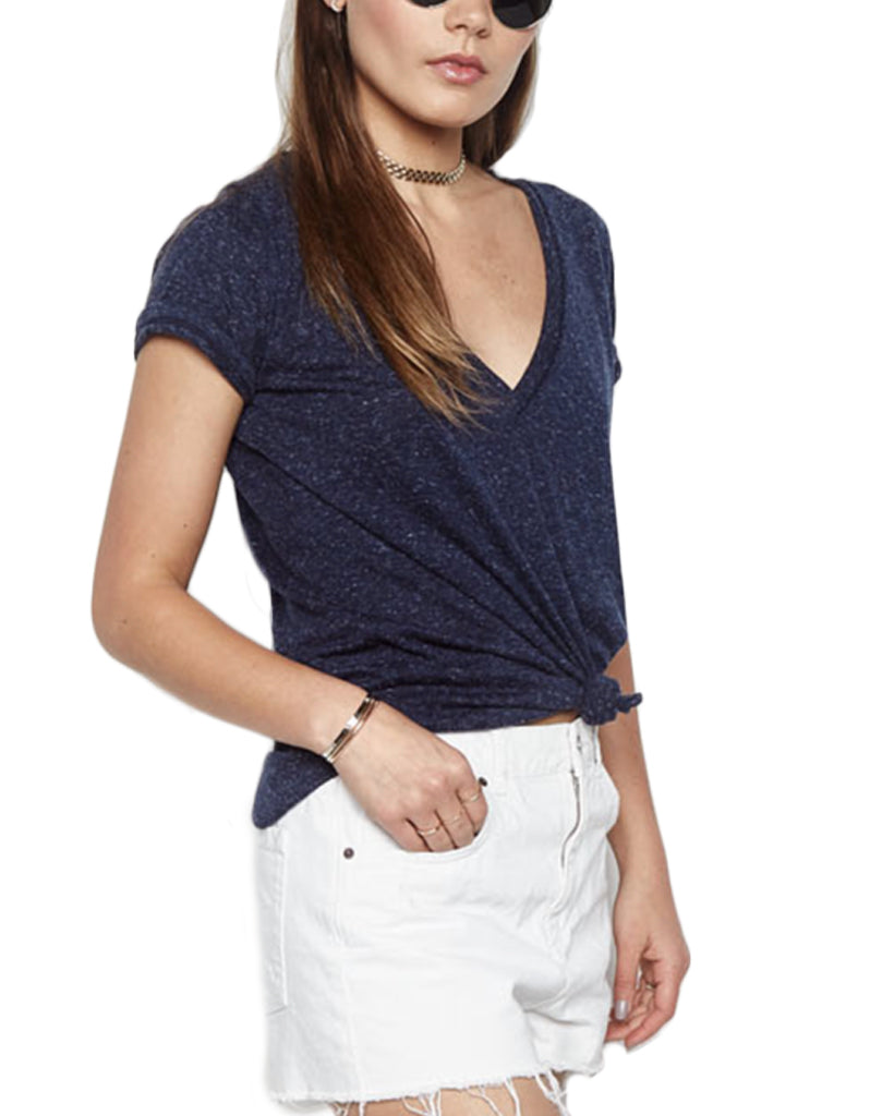 Michael Lauren Manny V-Neck Tee in Navy