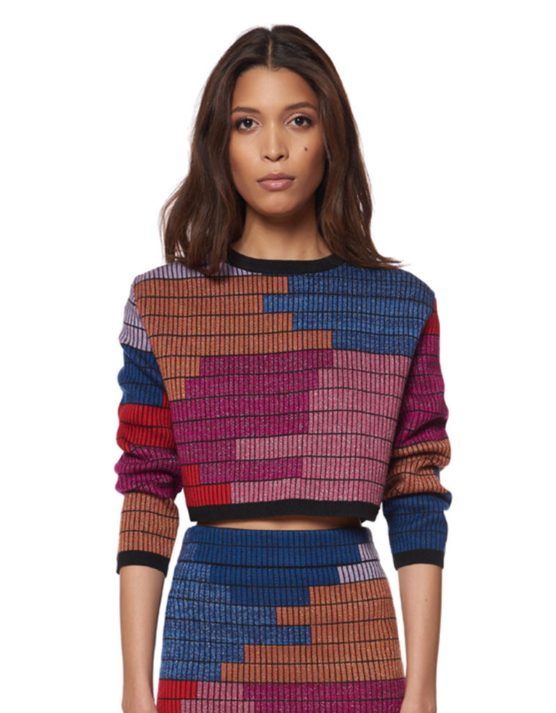 Mara Hoffman Radial Knit Cropped Sweater in Raspberry - SWANK - Tops - 1