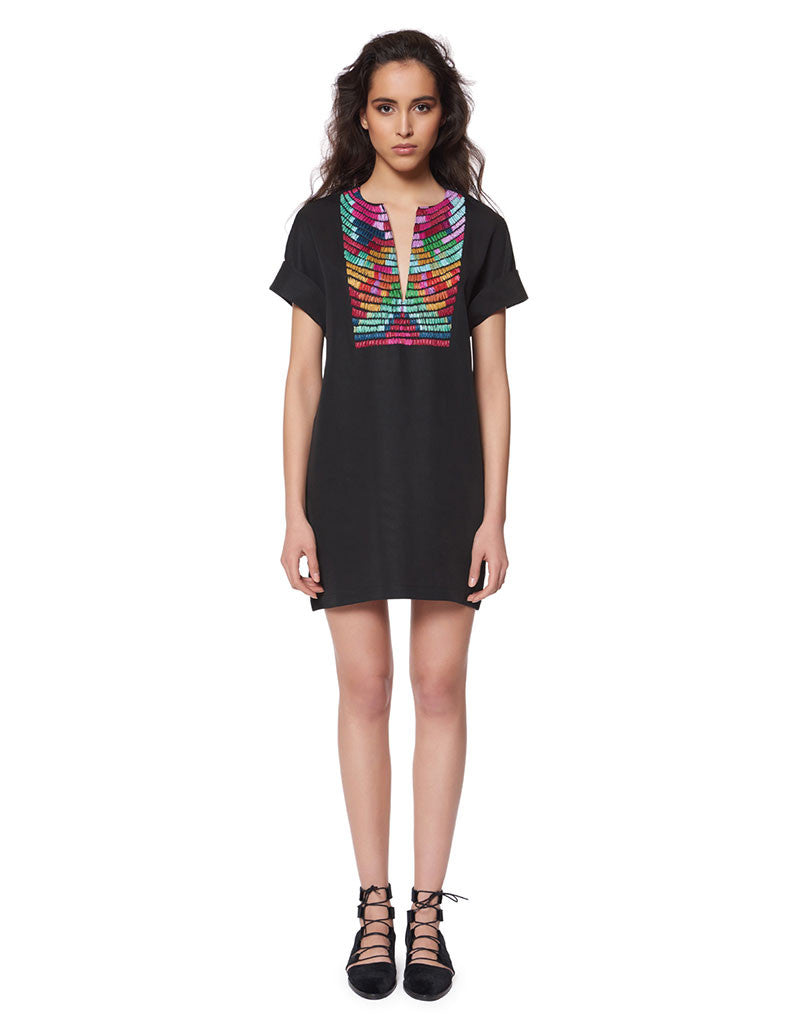 Mara Hoffman Radial Embroidered Tunic Dress in Black Multi - SWANK - Dresses - 1