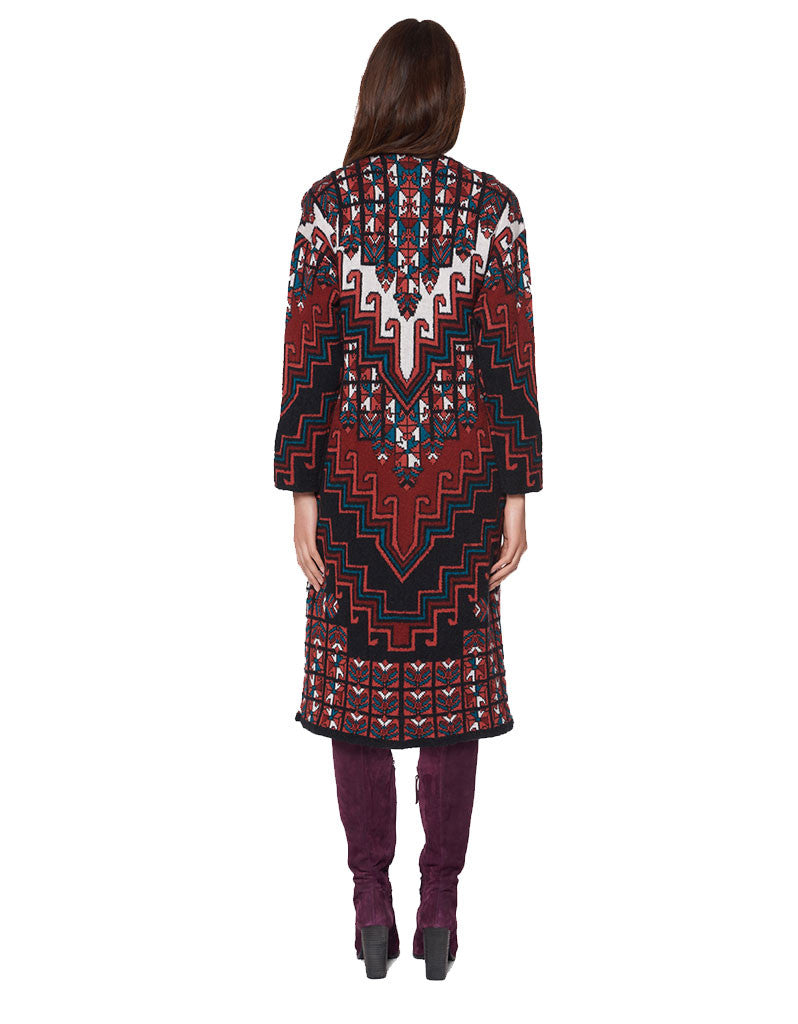 Mara Hoffman Knit Sweater Coat in Burgundy - SWANK - Outerwear - 2