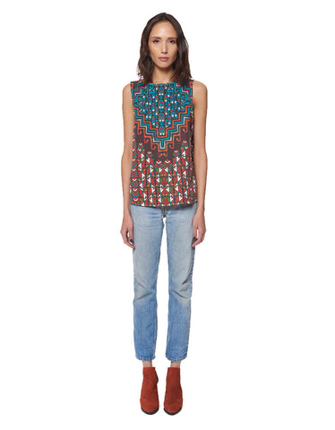 Mara Hoffman Floral Button Tank in Blue Multi