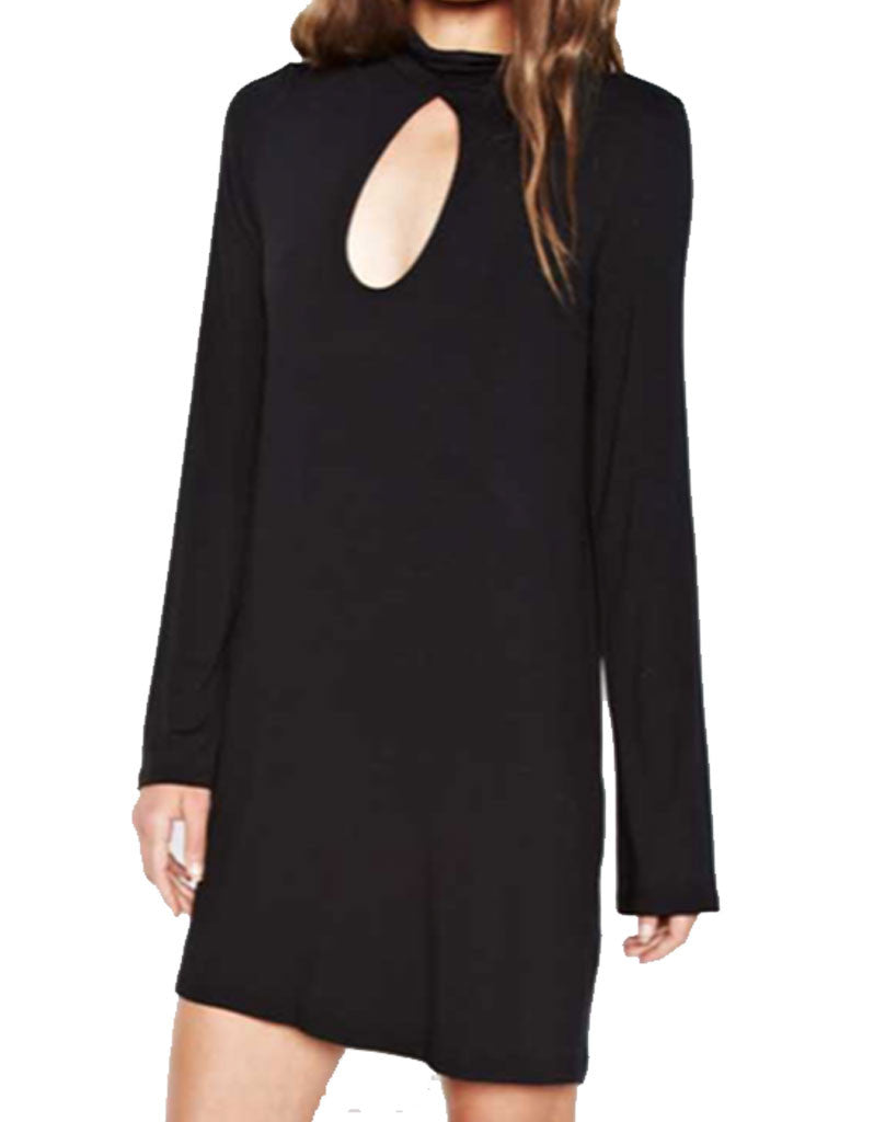 Michael Lauren Mercury Bell Sleeve Keyhole Dress in Black - SWANK - Dresses - 2