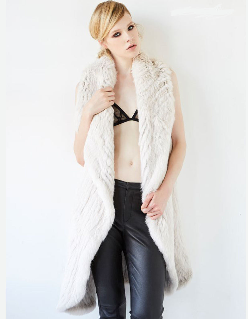 Arielle Mix It Up Rabbit Fur Vest in Stone - SWANK - Vest
