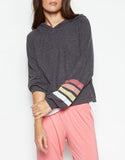 Michael Lauren Delaney Cropped Hoodie w/Stripe in Black