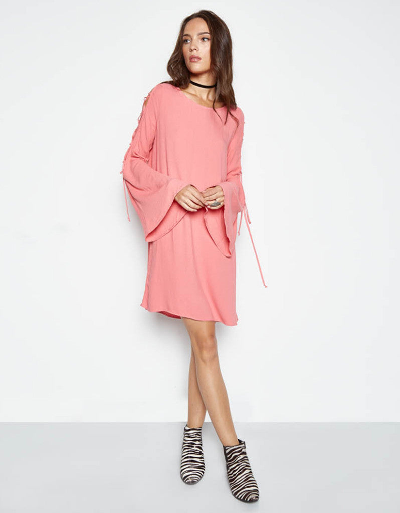 Michael Lauren Morrison Bell Sleeve Lace Up Dress in Primrose