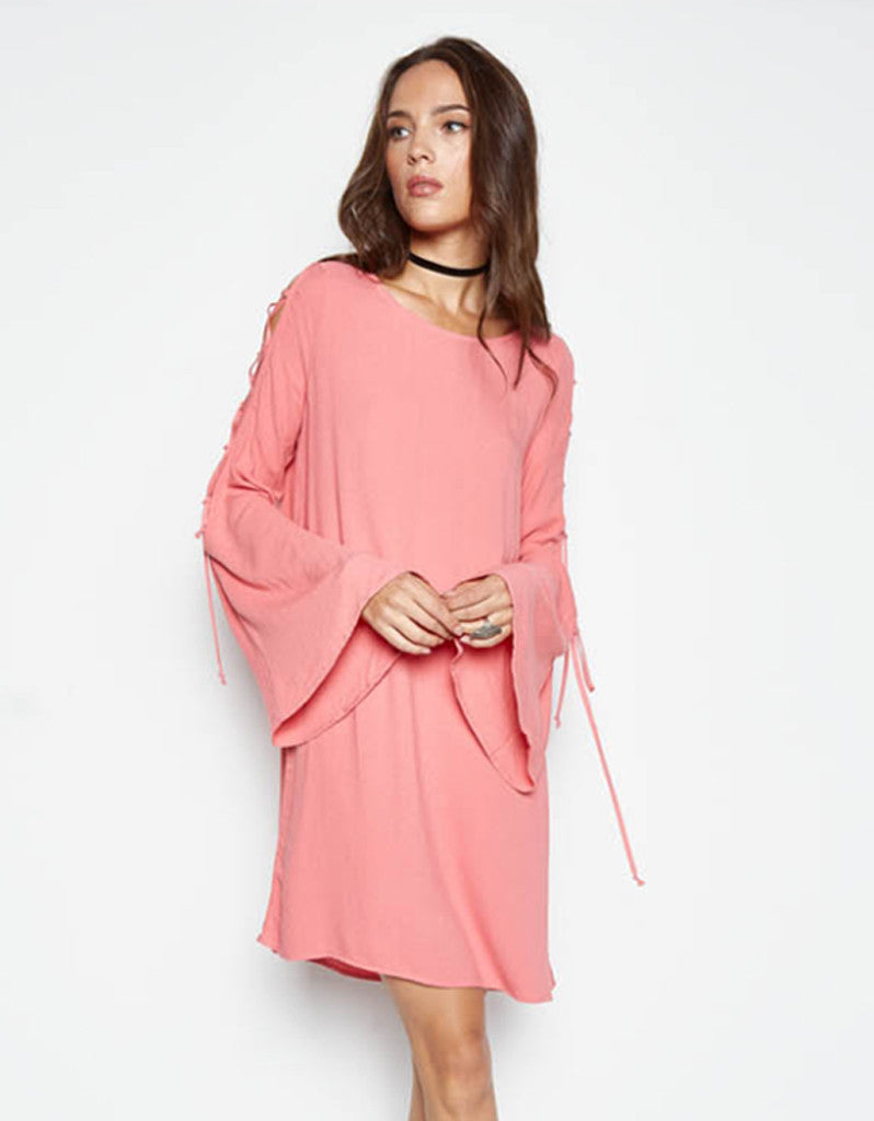 Michael Lauren Morrison Bell Sleeve Lace Up Dress in Primrose