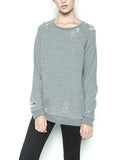 Michael Lauren Draco Oversized Distressed Pullover in Heather Grey - SWANK - Tops - 2