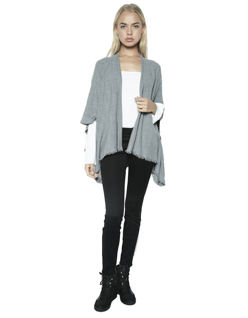 Michael Lauren Texas Fringe Wrap Sweater in Heather Grey - SWANK - Tops - 2