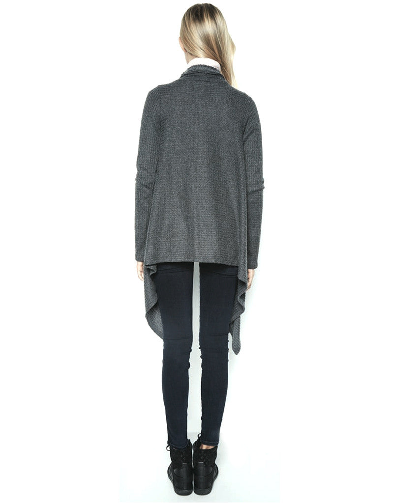 Michael Lauren Vasco Wrap Cardigan in Black Charcoal Waffle - SWANK - Tops - 3