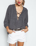 Michael Lauren Carson Lace Up Hoodie in Charcoal Black