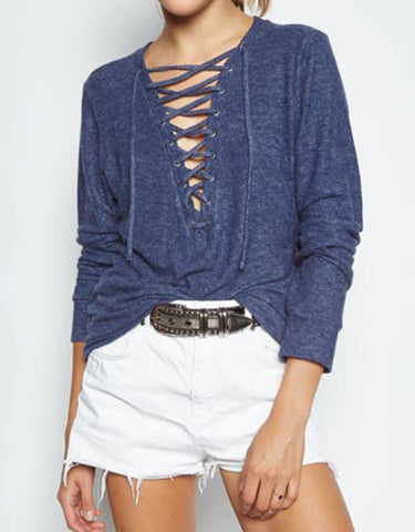 Michael Lauren Dominic Pullover w/Lace Up in Navy Marble