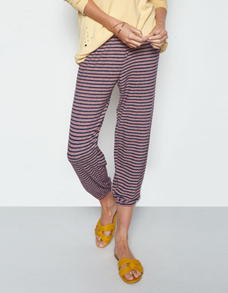 Michael Lauren Nate Crop Sweatpant in Navy Stripe