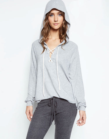 Michael Lauren Carson Lace Up Hoodie in Heather Gray