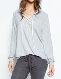 Michael Lauren Carson Lace Up Hoodie in Heather Gray - SWANK - Tops - 2