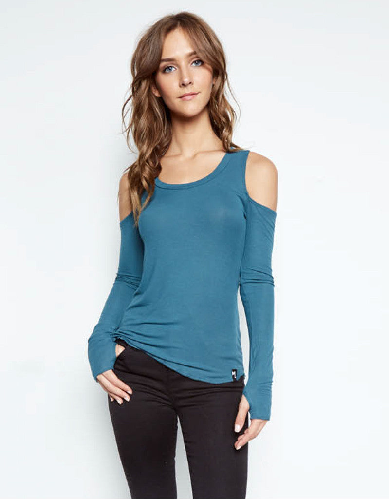 Michael Lauren Filippo Open Shoulder Scoop Neck Top in Tidepool - SWANK - Tops - 1