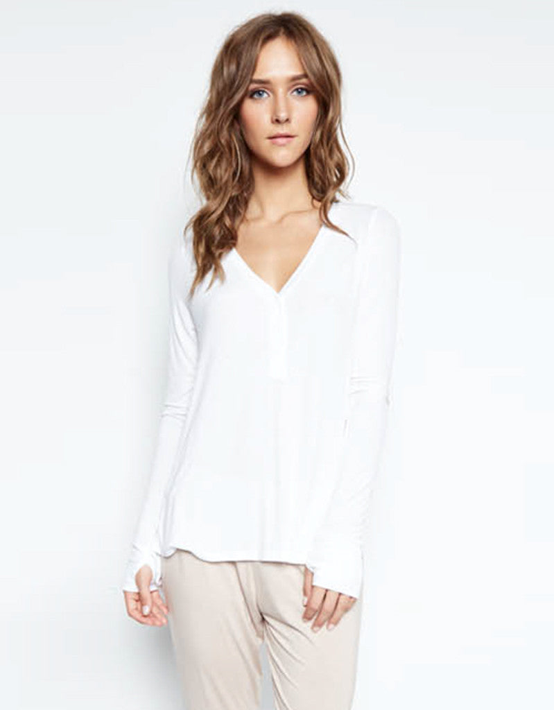 Michael Lauren Kobe V-Neck Henley w/Tail in White - SWANK - Tops - 3