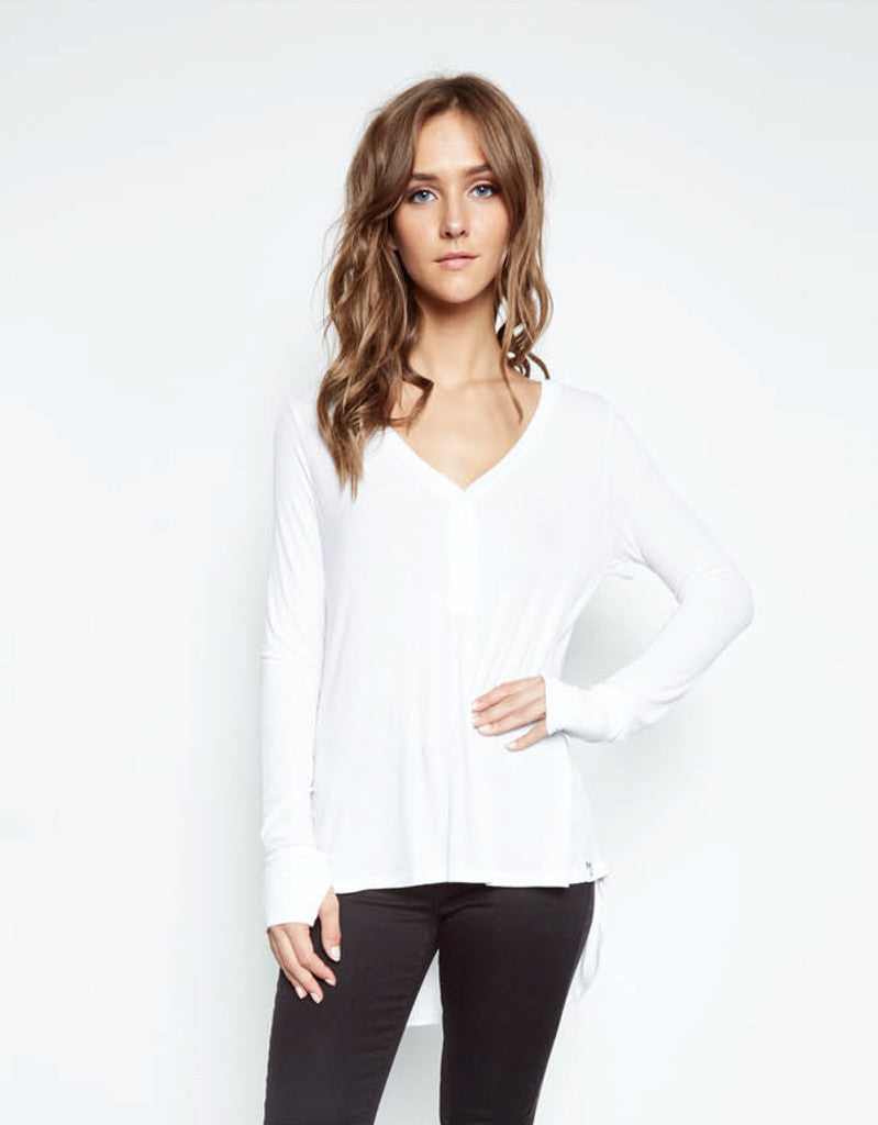 Michael Lauren Kobe V-Neck Henley w/Tail in White - SWANK - Tops - 1