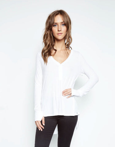 Michael Lauren Kobe V-Neck Henley w/Tail in White