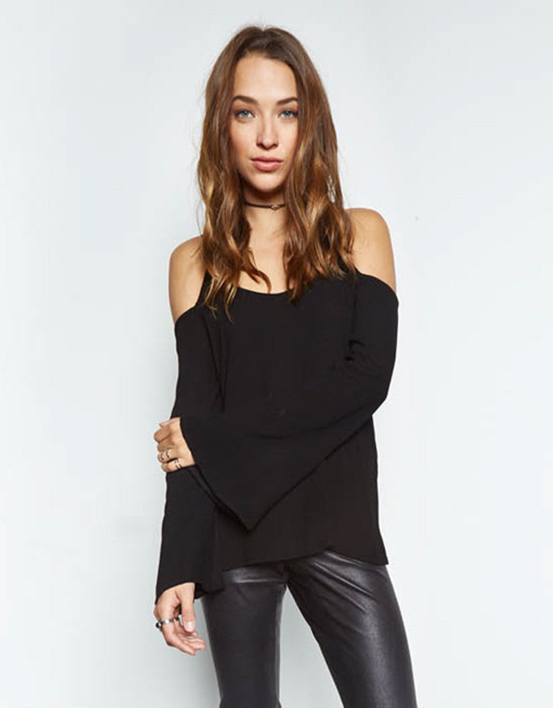 Michael Lauren Sampson Open Shoulder Bell Sleeve Top in Black - SWANK - Tops - 1