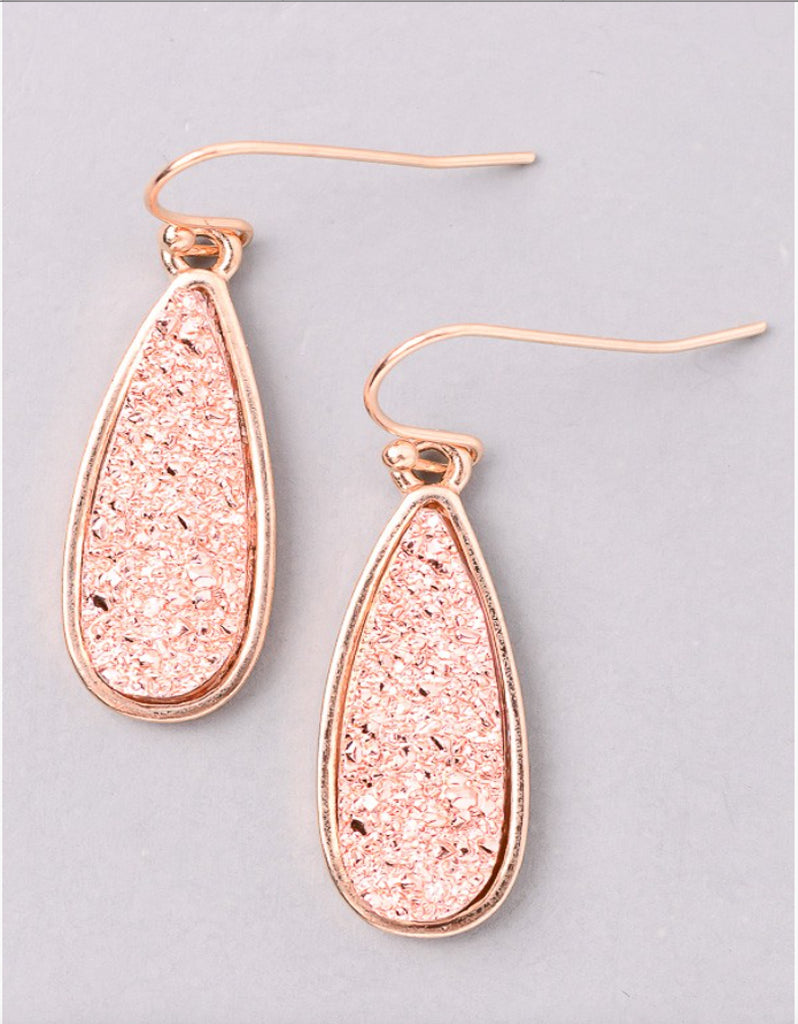 Vintage Snoot Moonlight Druzy Drop Earrings in Rose Gold