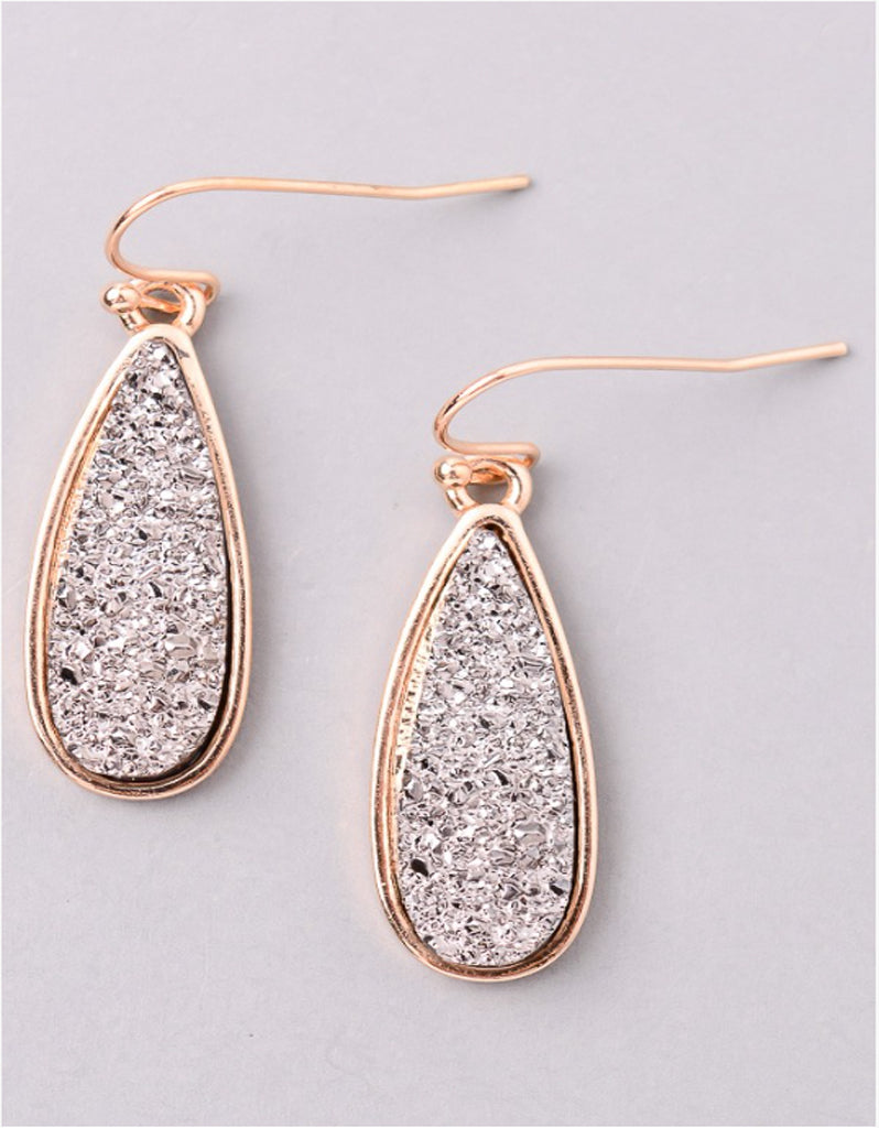 Vintage Snoot Moonlight Druzy Drop Earrings in Gunmetal