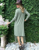 Zella Fringe Duster Cardigan in Moss