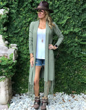 Zella Fringe Duster Cardigan in Moss