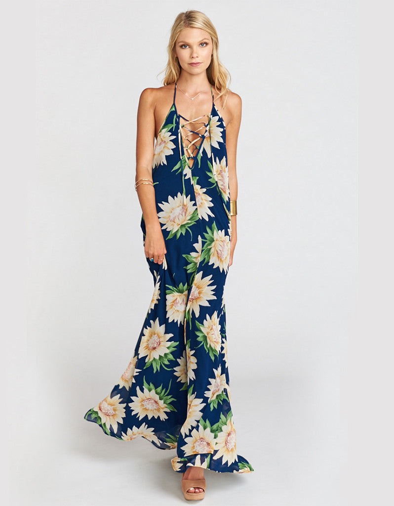 Show Me Your Mumu Logan Lace Up Maxi in Sunflower Dreams