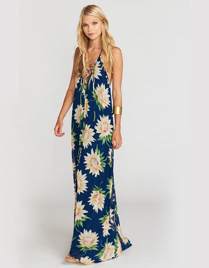 Show Me Your Mumu Logan Lace Up Maxi in Sunflower Dreams