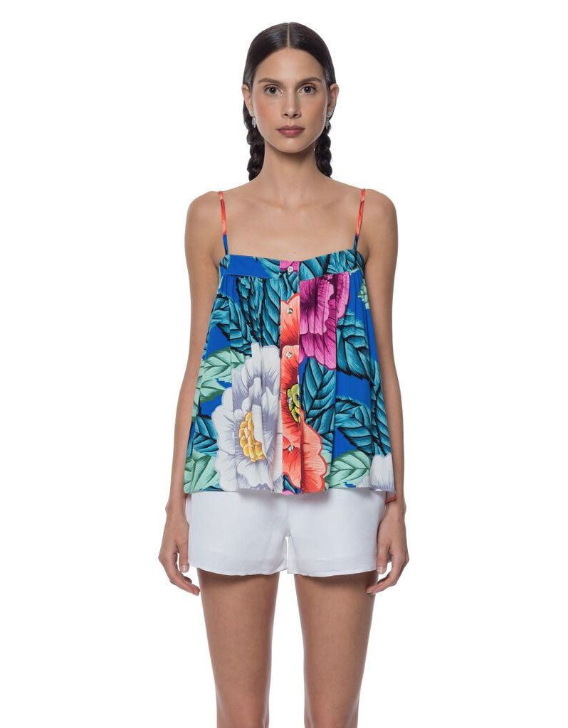 Mara Hoffman Floral Button Tank in Blue Multi - SWANK - Tops - 1