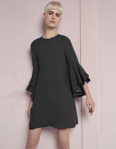 Michael Lauren Mercury Bell Sleeve Keyhole Dress in Black