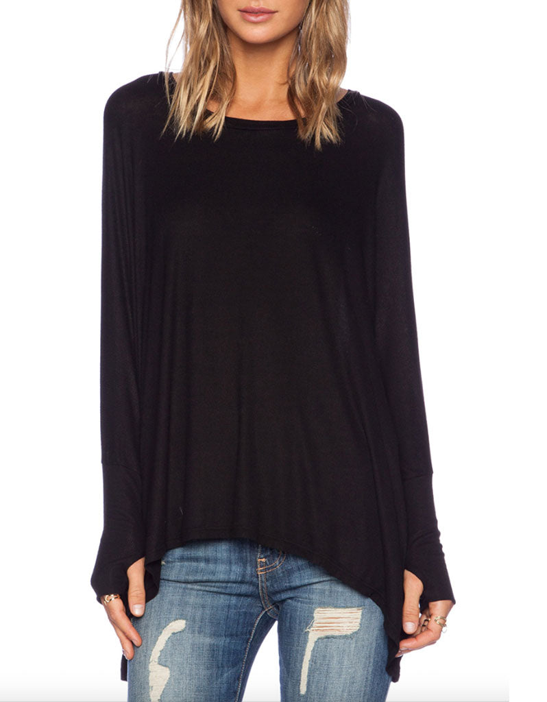 Michael Lauren Branson Draped Top with Thumbhole in Black