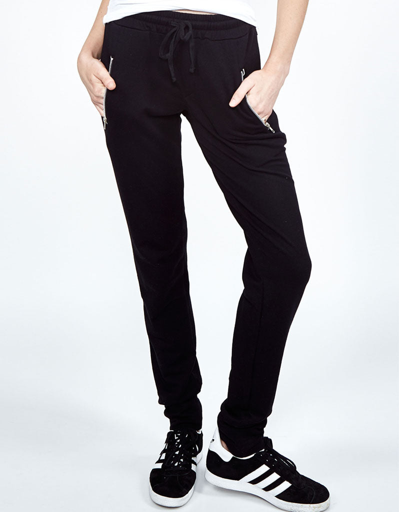 Michael Lauren Joey Skinny Zipper Sweatpants in Black