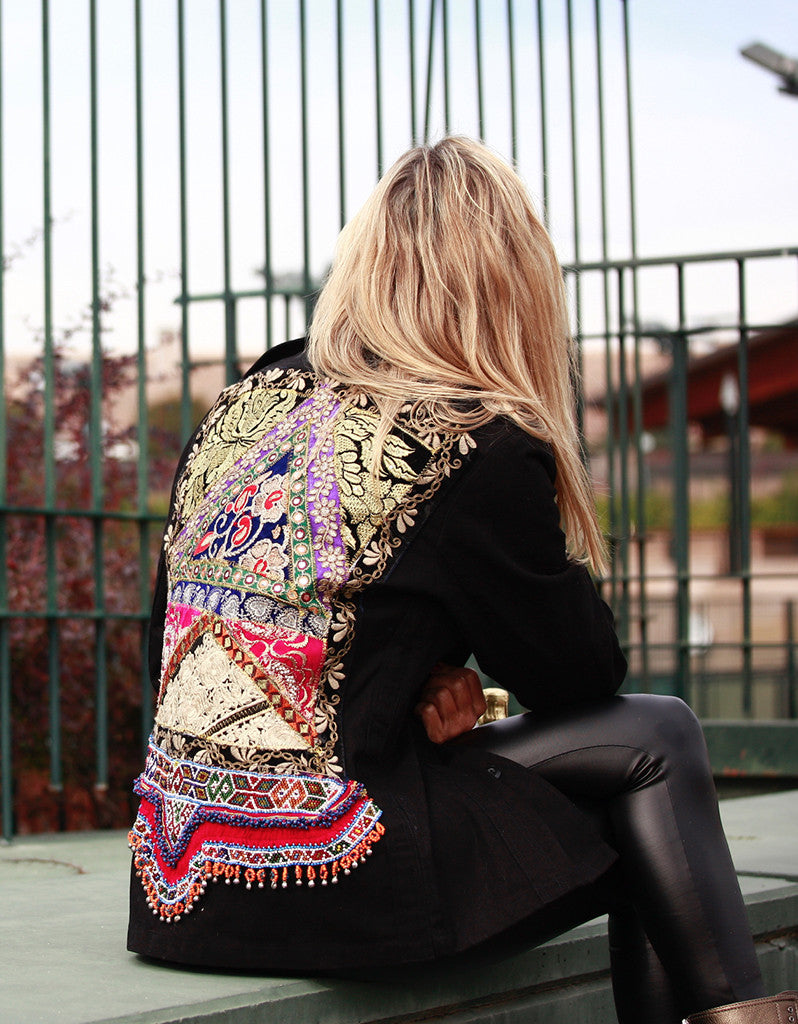 Vintage Embroidered Army Jacket in Black - SWANK - Jackets - 2