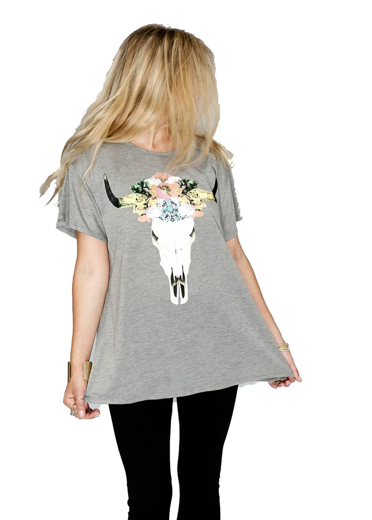 Show Me Your Mumu Oliver Tee Bull Head in Light Grey - SWANK - Tops - 1