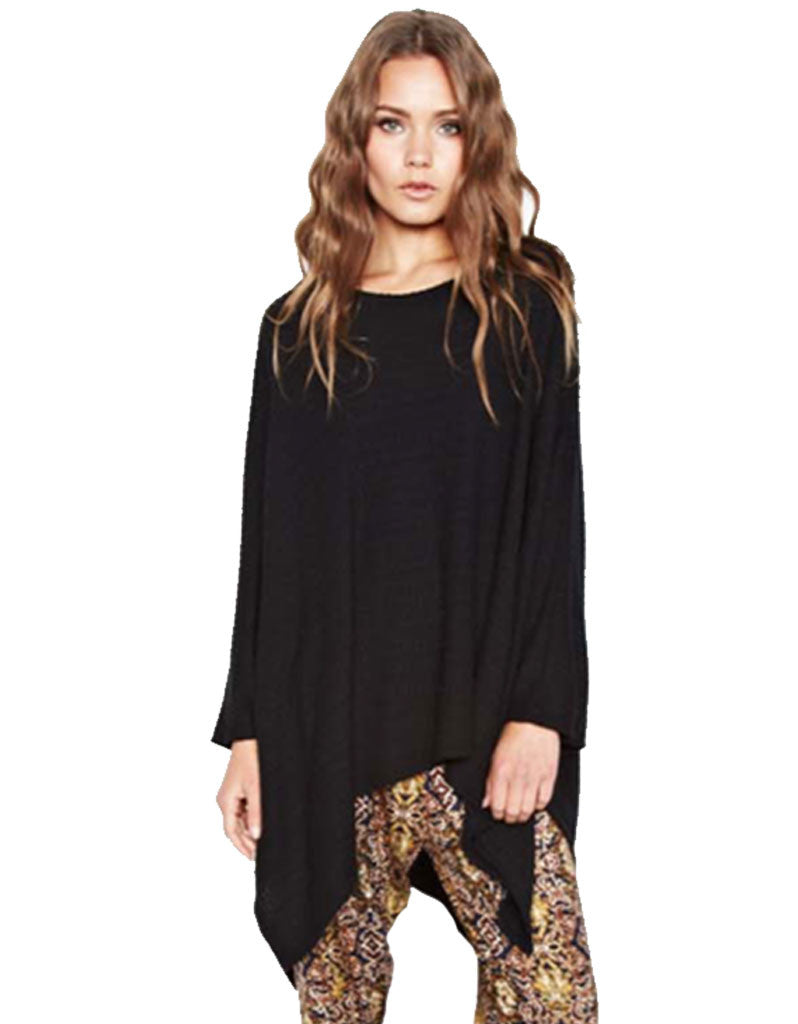 Michael Lauren Orrick Oversized Draped Cape in Black Waffle - SWANK - Tops - 2