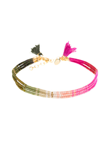 Shashi Ombre 3 Row Bracelet in Olive/Pink