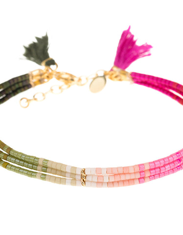 Shashi Ombre 3 Row Bracelet in Olive/Pink