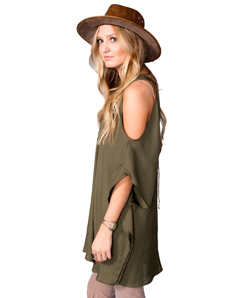 Show Me Your Mumu Peta-Boo Tunic in Olive Silky Satin - SWANK - Tops - 3