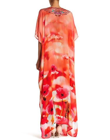Shahida Parides California Poppy Georgia 3 Way Style Long Lace-Up Kaftan