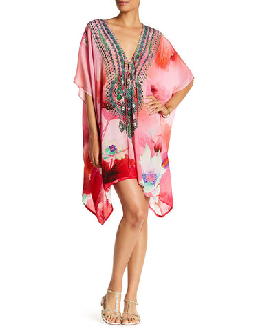 Shahida Parides Queen Palm High-Low Dress with Plunging V-Neck in Aqua