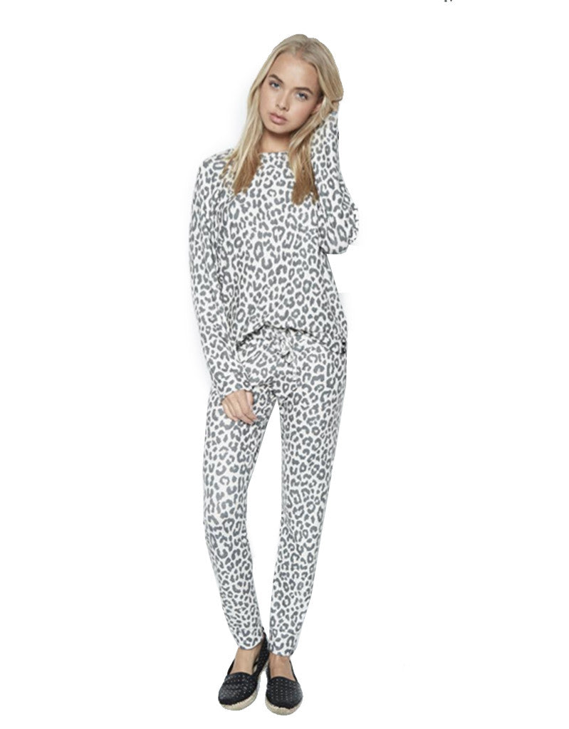 Michael Lauren Percy Classic Pullover in Charcoal Leopard - SWANK - Tops - 1