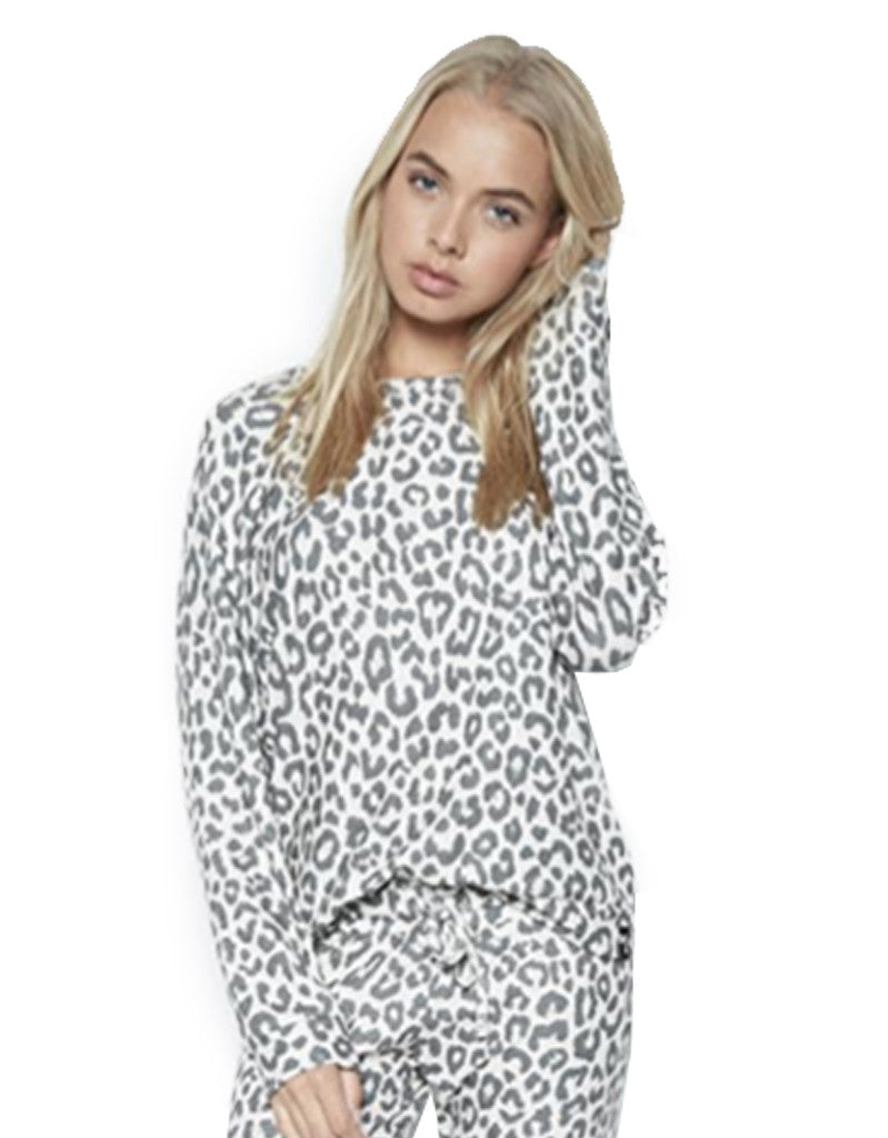 Michael Lauren Percy Classic Pullover in Charcoal Leopard - SWANK - Tops - 2