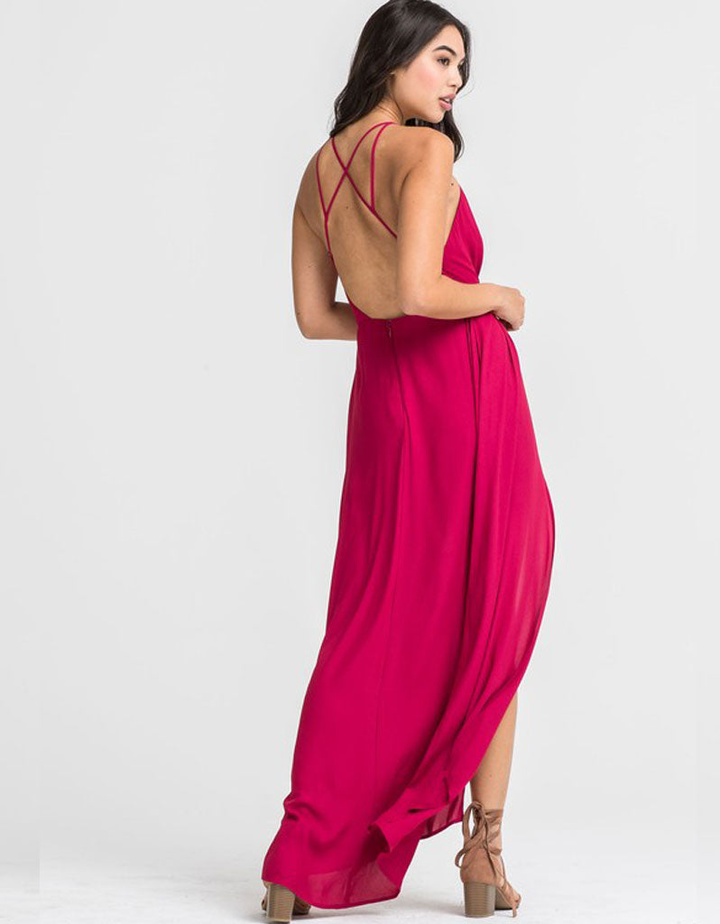 Therone Open Hi Low Maxi Romper in Persian Red