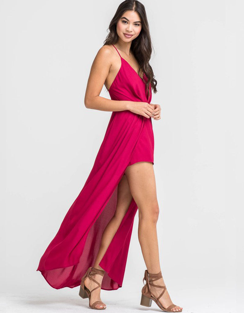 Therone Open Hi-Low Maxi Romper in Persian Red