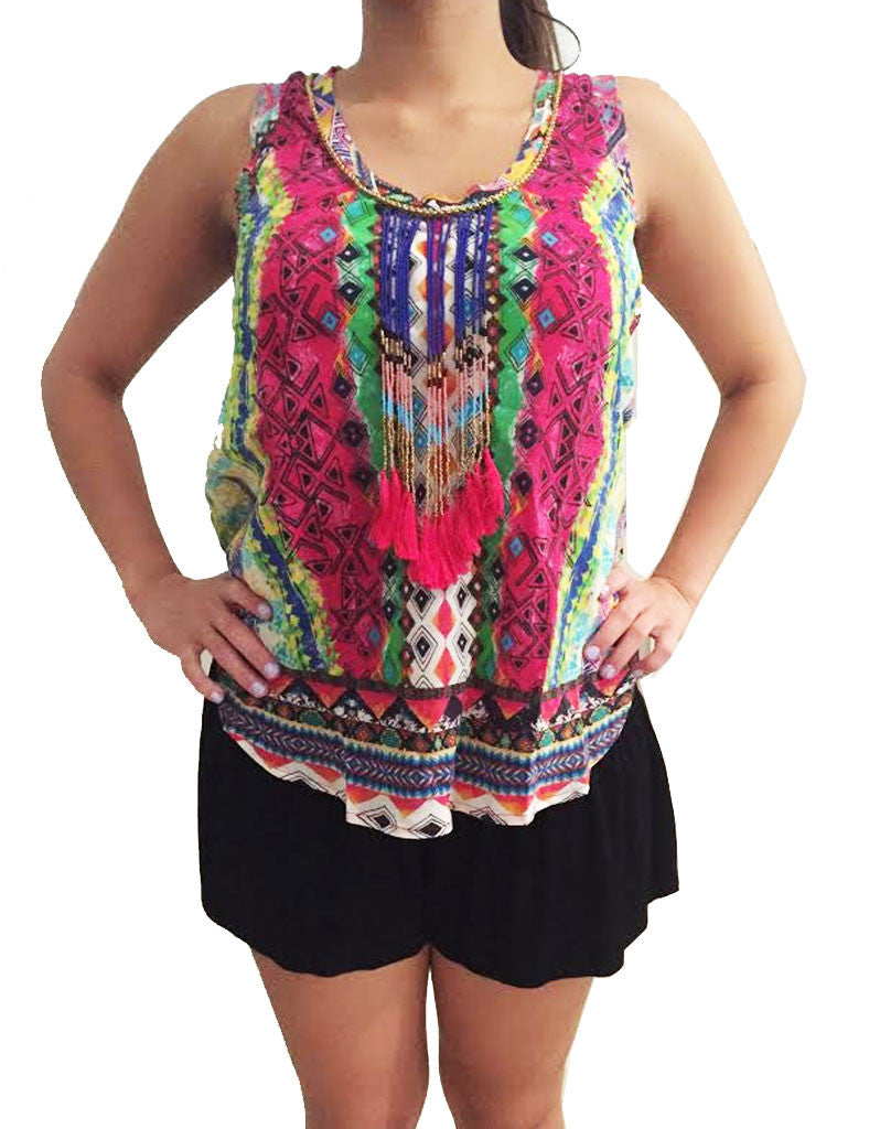 Rococo Sand Mexico Print Tank Top - SWANK - Tops - 2