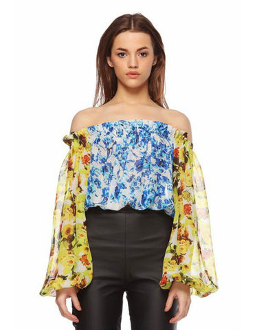 Rococo Sand Romantic Florals Off the Shoulder Top