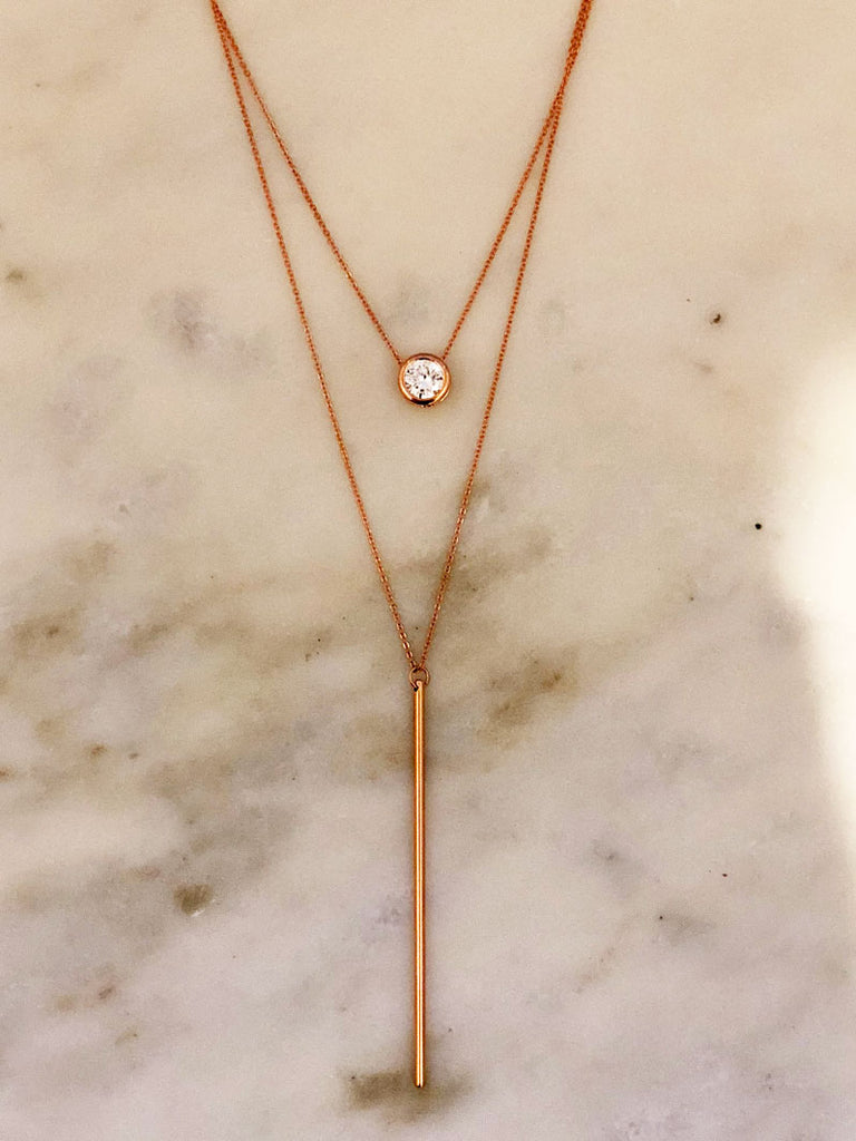 Luxe Oval Double Y Necklace in Rose Gold