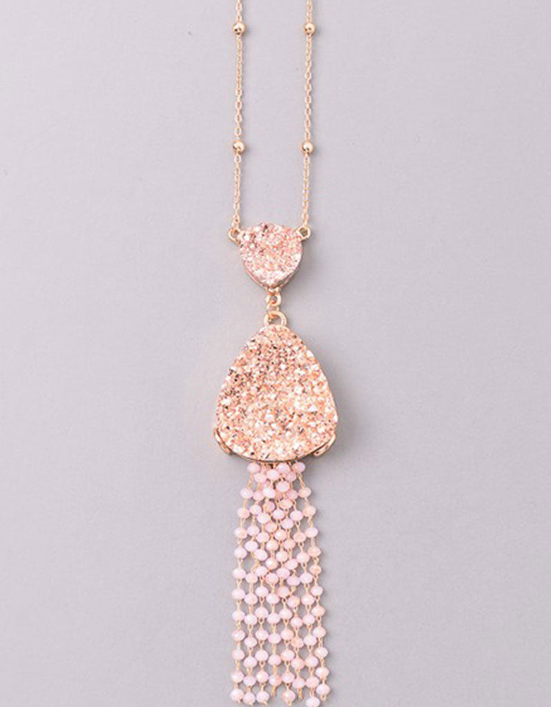 Vintage Snoot Starfringe Double Druzy Necklace in Rose Gold